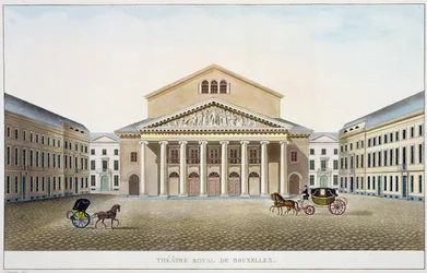 Theatre Royal, Brussels, from Choix des Monuments, Edifices et Maisons les plus remarquables du Royaume des Pays-Bas by Pierre Jacques Goetghebuer, Engraved by the Author, Published 1827